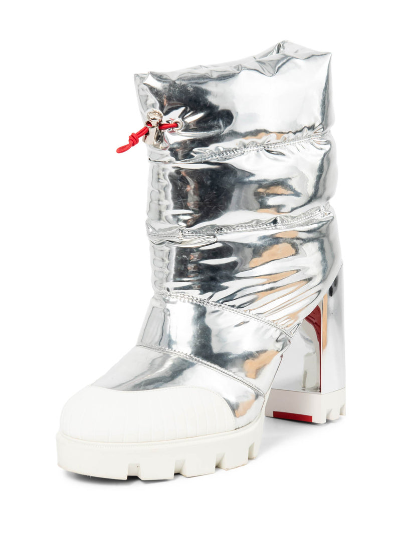 Christian Louboutin Oriona 100 Puff Captoe Boots Silver White-designer resale