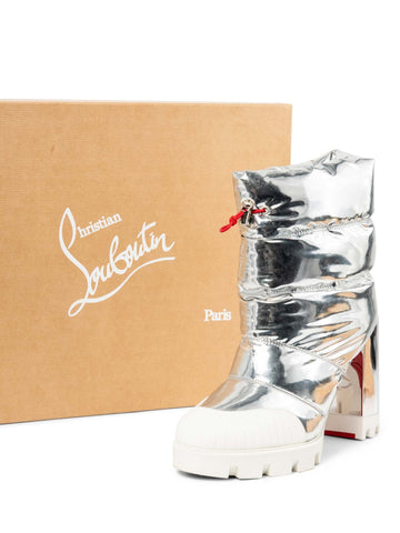 Christian Louboutin Oriona 100 Puff Captoe Boots Silver White-designer resale
