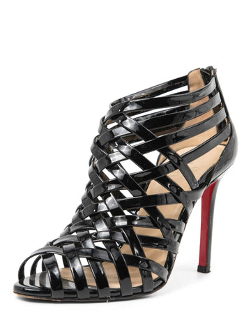 Christian Louboutin Patent Leather Strapped Heel Black-designer resale