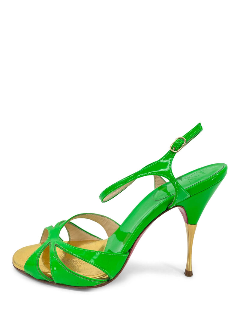 Christian Louboutin Patent Leather Strappy Sandals Neon Green-designer resale