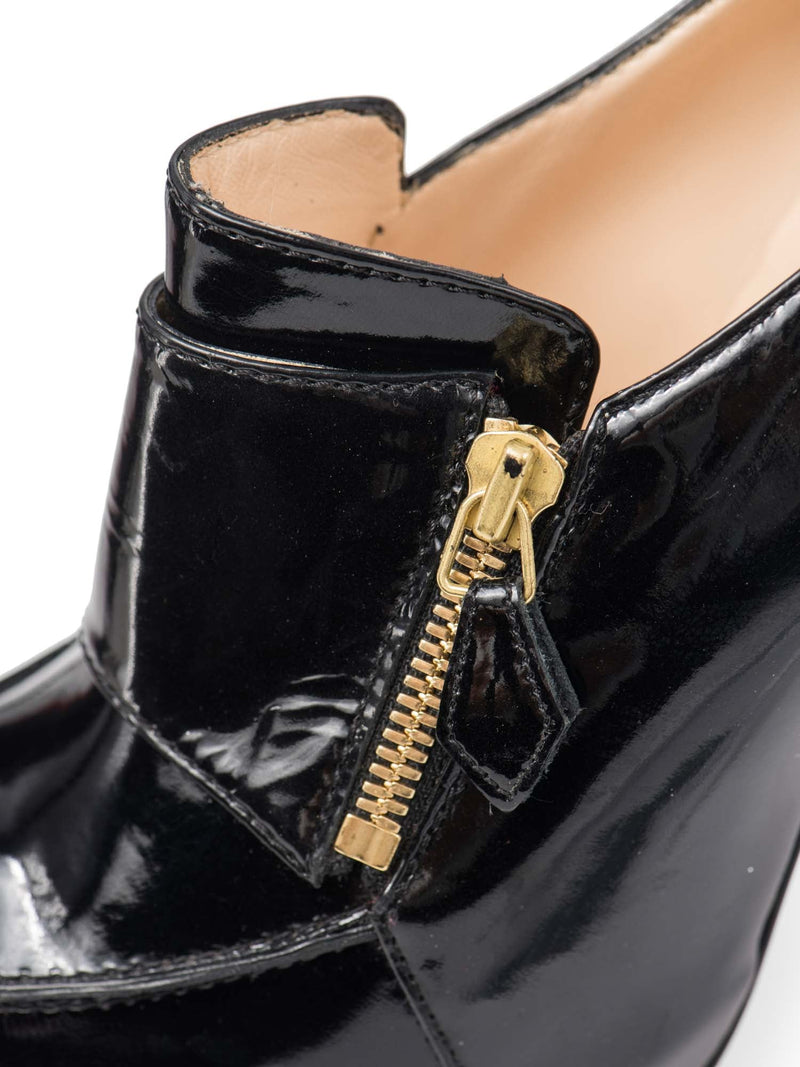 Christian Louboutin Patent Leather Zipper Platform Booties Black Gold-designer resale