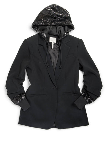 Cinq A Sept Sequin Hooded Jacket Black-designer resale