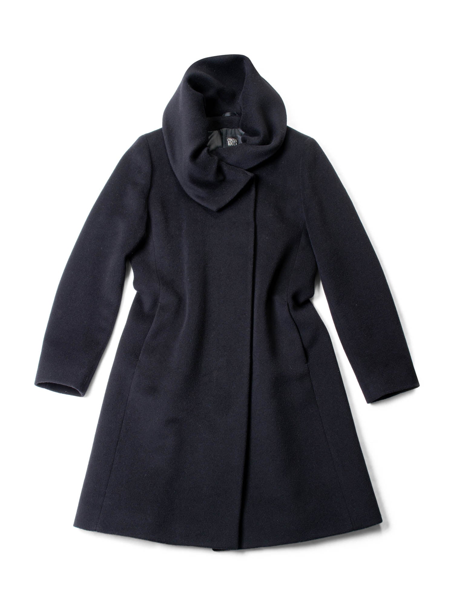 Cinzia Rocca Wool Collared Coat Black-designer resale