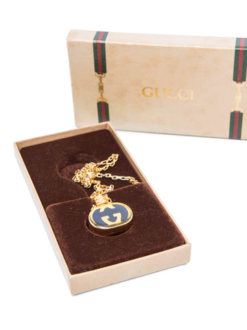Gucci GG Logo 24K Gold Plated Perfume Necklace