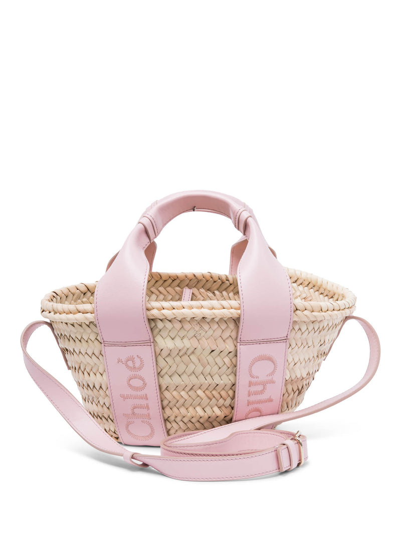 Chloe Logo Leather Raffia Small Sense Tote Bag Pink