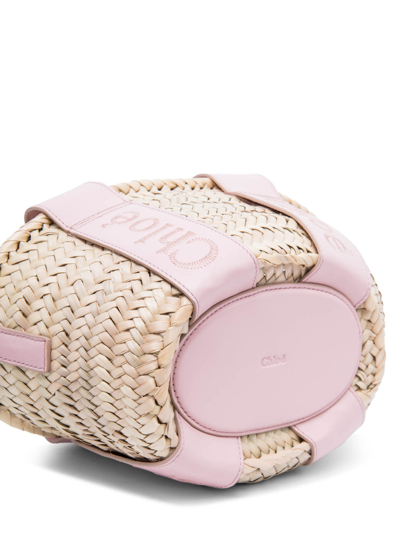 Chloe Logo Leather Raffia Small Sense Tote Bag Pink