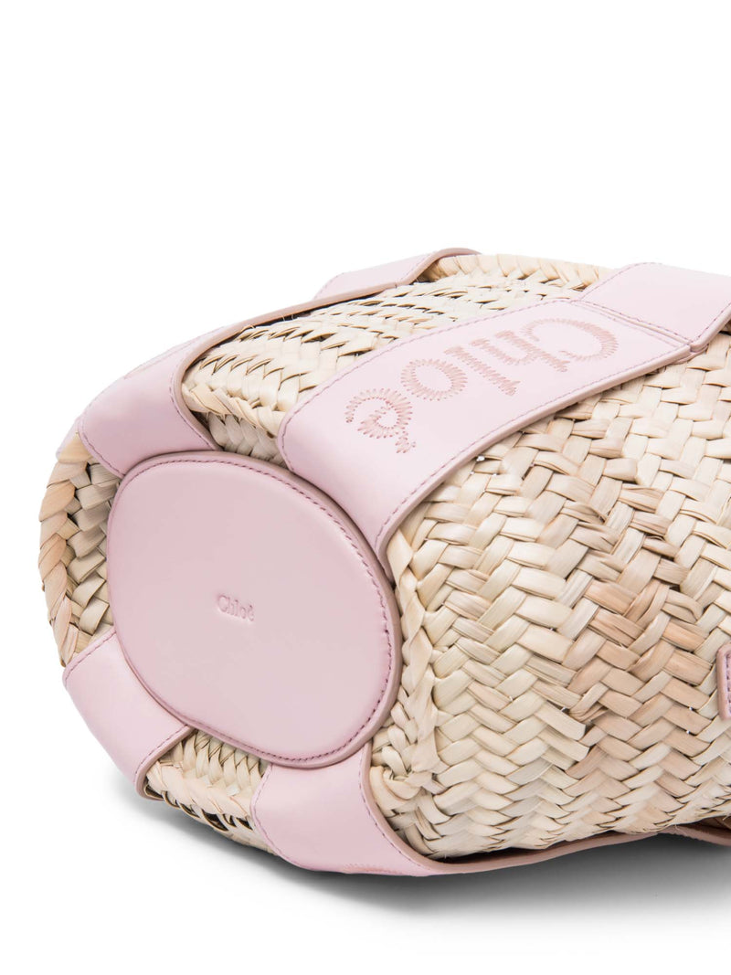 Chloe Logo Leather Raffia Small Sense Tote Bag Pink