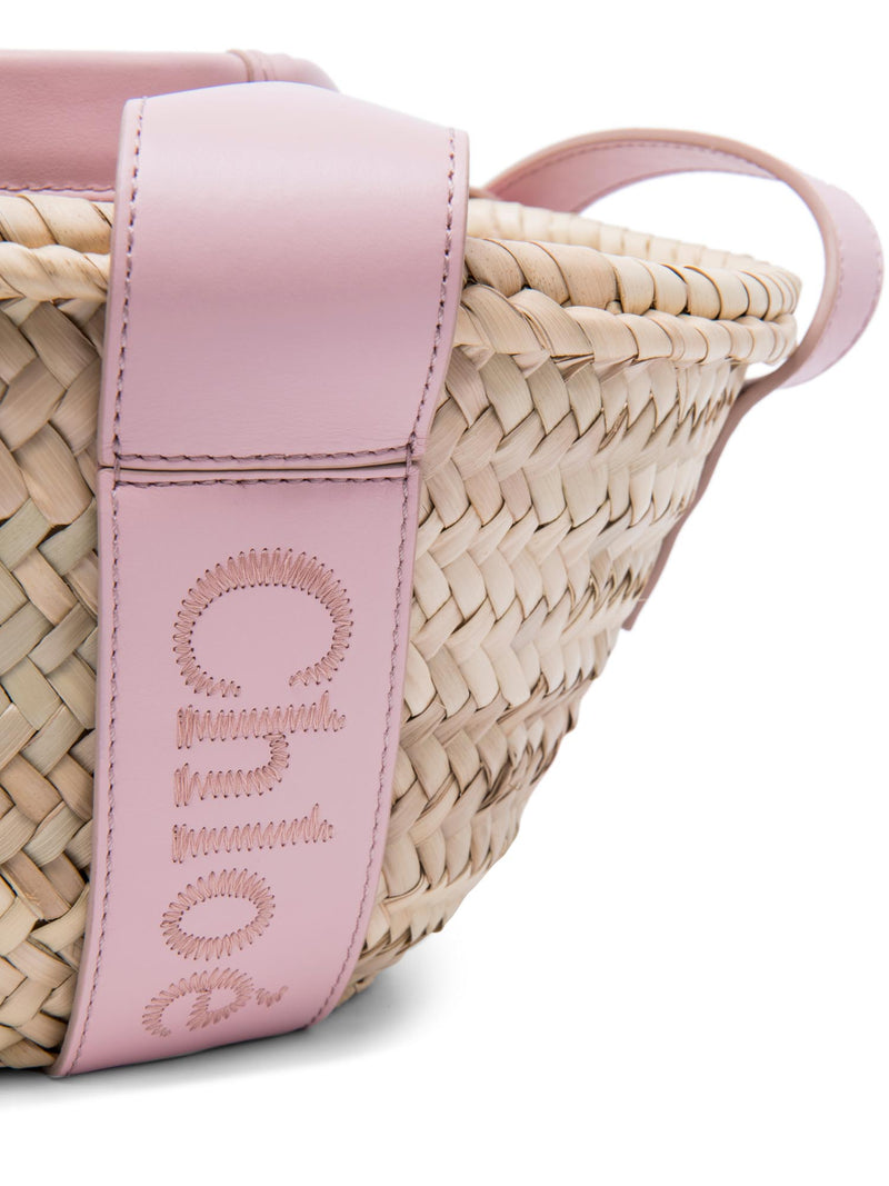 Chloe Logo Leather Raffia Small Sense Tote Bag Pink