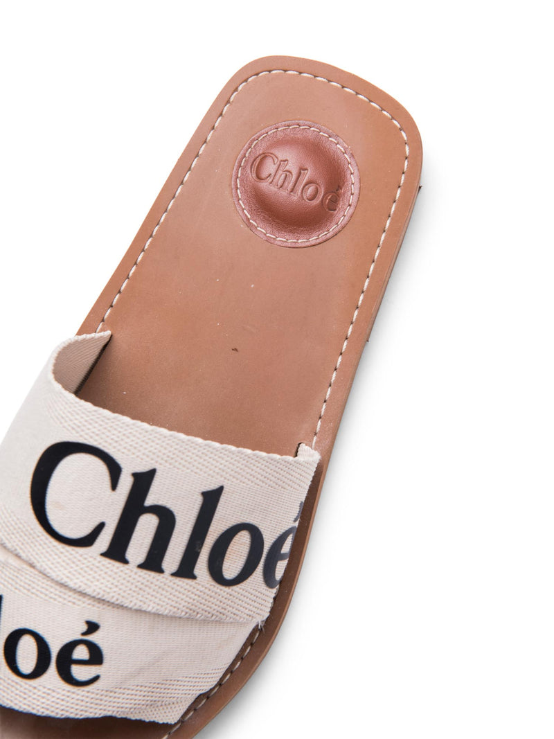 Chloe Logo Woody Ribbon Flat Sandals Black White