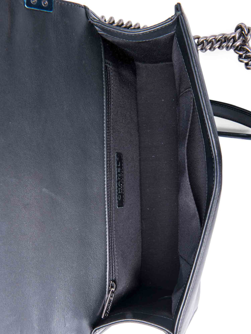 CHANEL Quilted Leather New Medium Boy Bag Black Silver