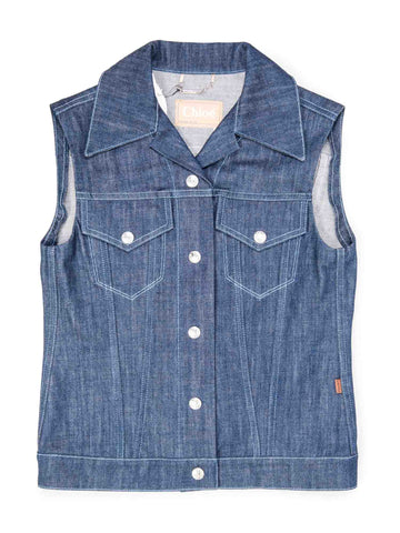 Chloe Infinity Embroidered Denim Vest Multicolor