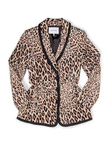 Frame Collared Fitted Animal Print Jacket Beige Black