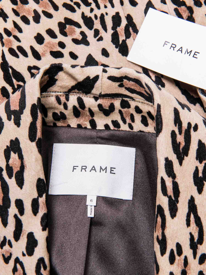 Frame Collared Fitted Animal Print Jacket Beige Black