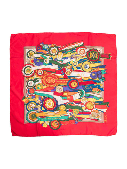 Gucci GG Logo Silk Medallion Scarf Red