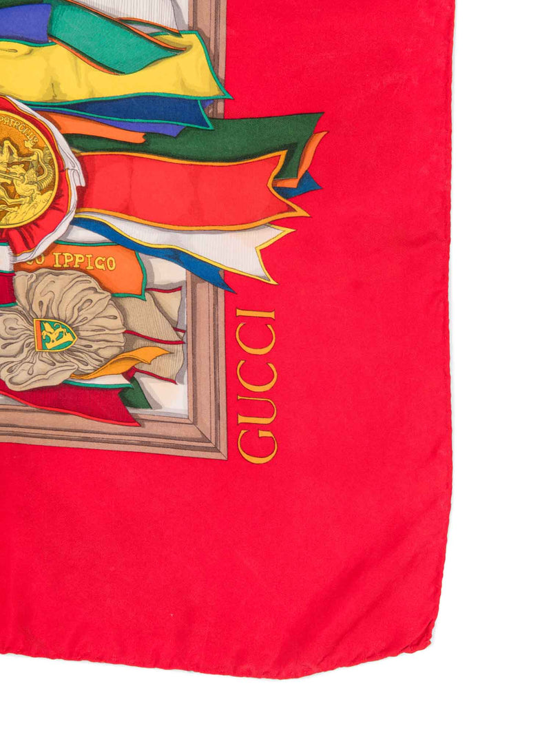 Gucci GG Logo Silk Medallion Scarf Red