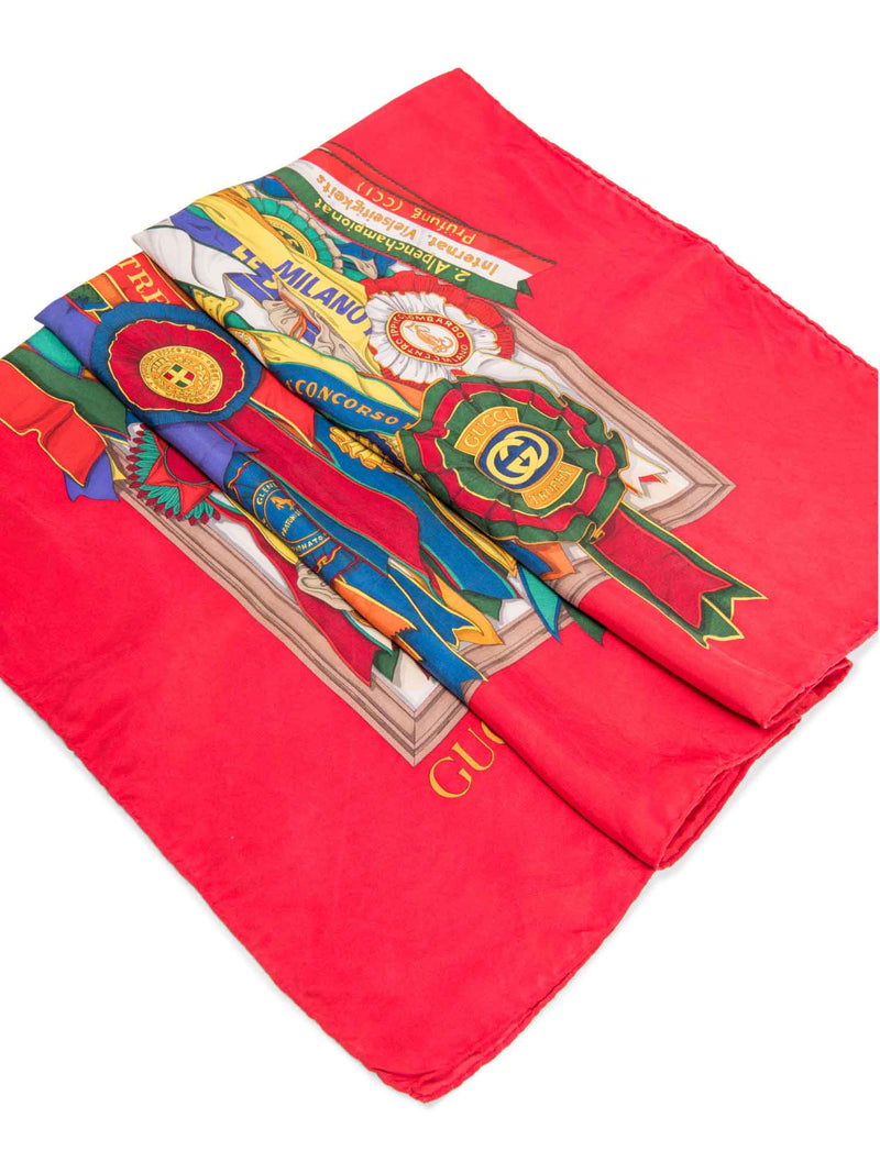 Gucci GG Logo Silk Medallion Scarf Red