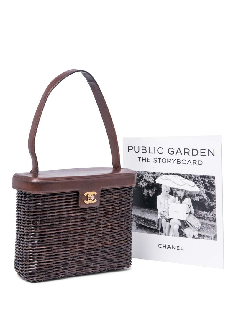 Chanel CC Logo 24K Gold Plated Wicker Basket Bag Brown