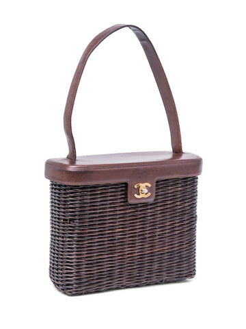 Chanel CC Logo 24K Gold Plated Wicker Basket Bag Brown