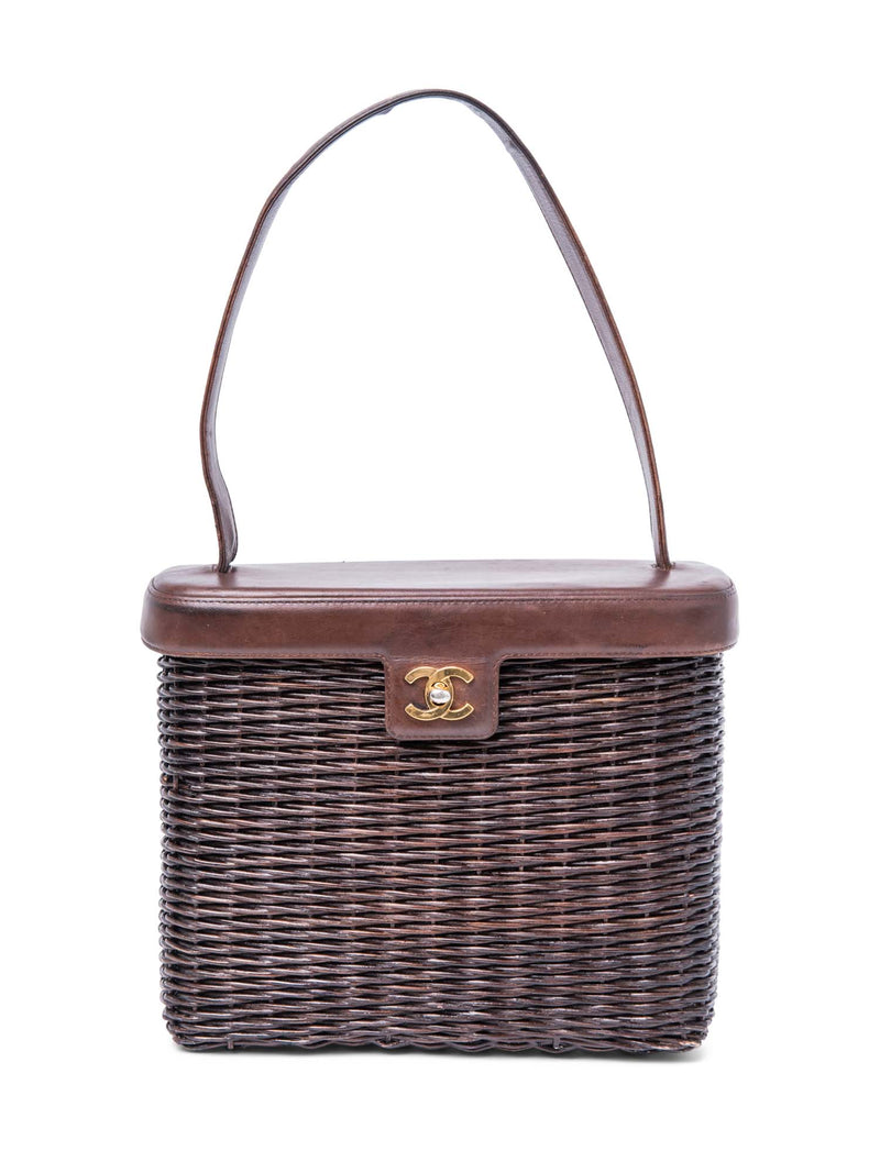 Chanel CC Logo 24K Gold Plated Wicker Basket Bag Brown