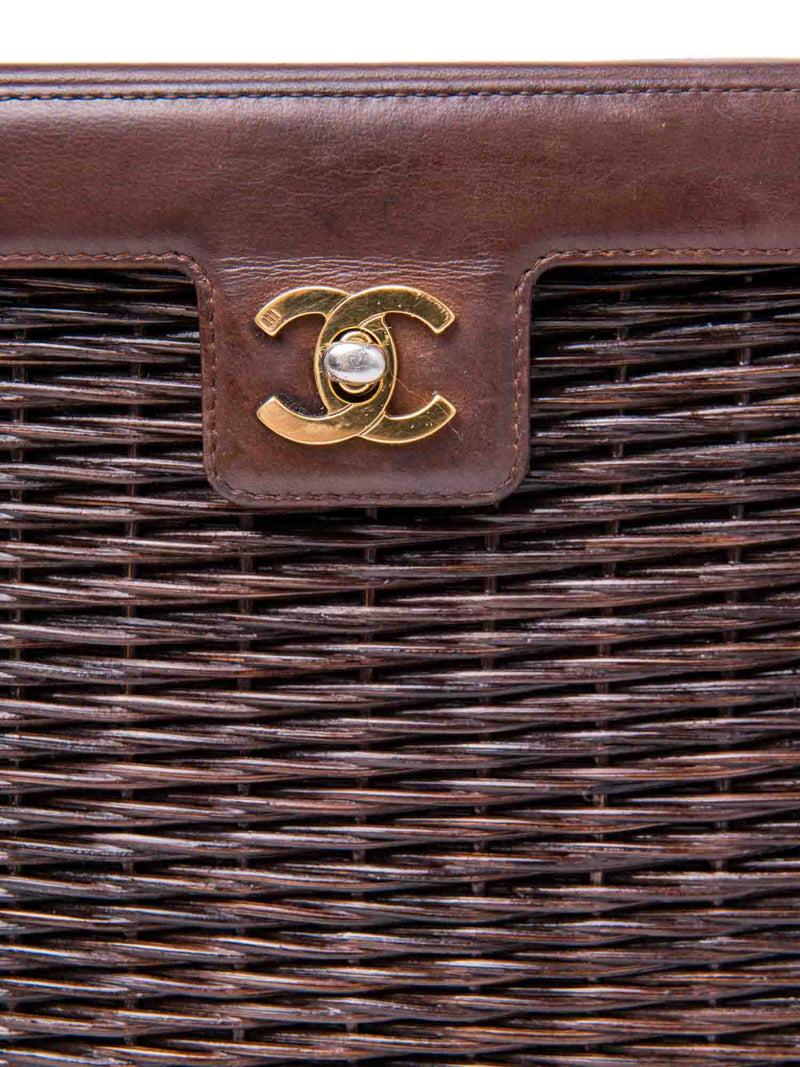 Chanel CC Logo 24K Gold Plated Wicker Basket Bag Brown