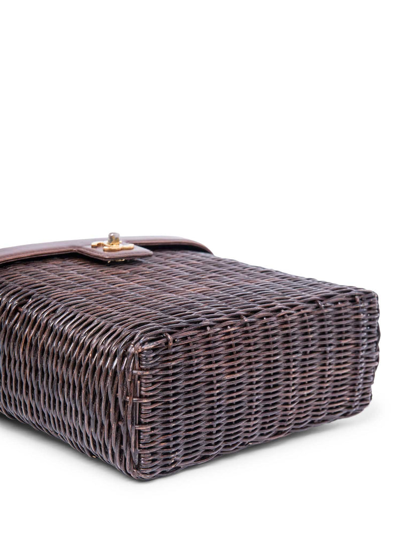 Chanel CC Logo 24K Gold Plated Wicker Basket Bag Brown
