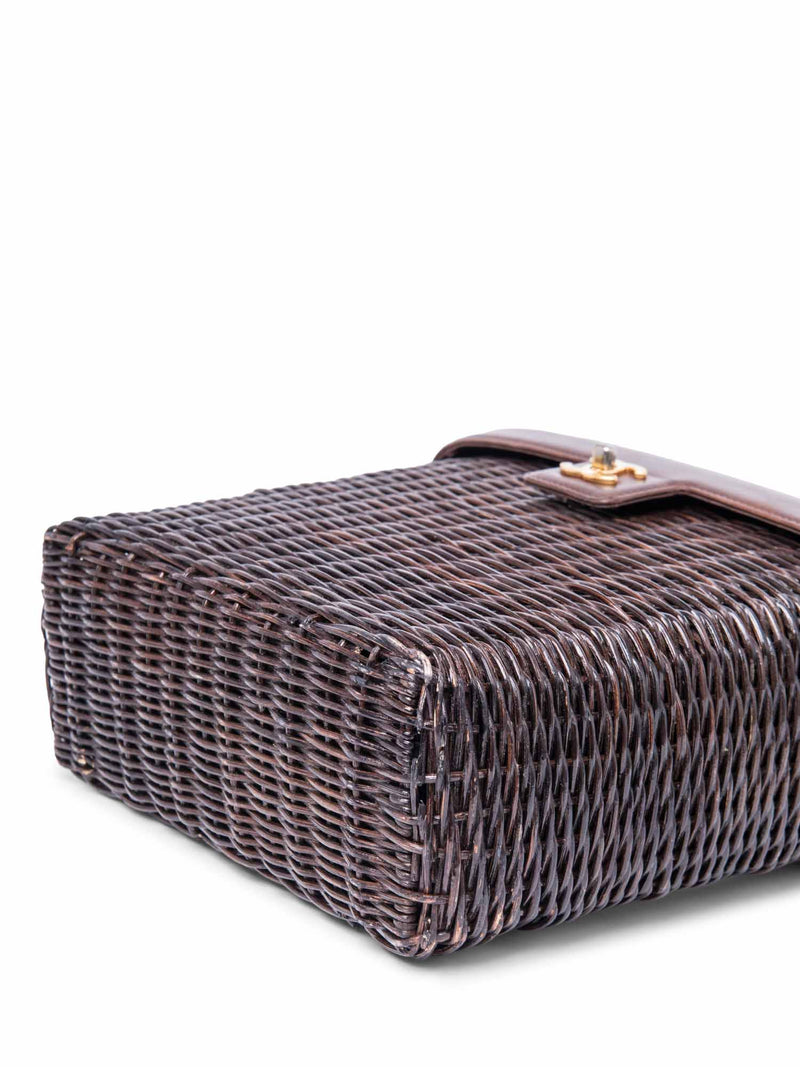 Chanel CC Logo 24K Gold Plated Wicker Basket Bag Brown