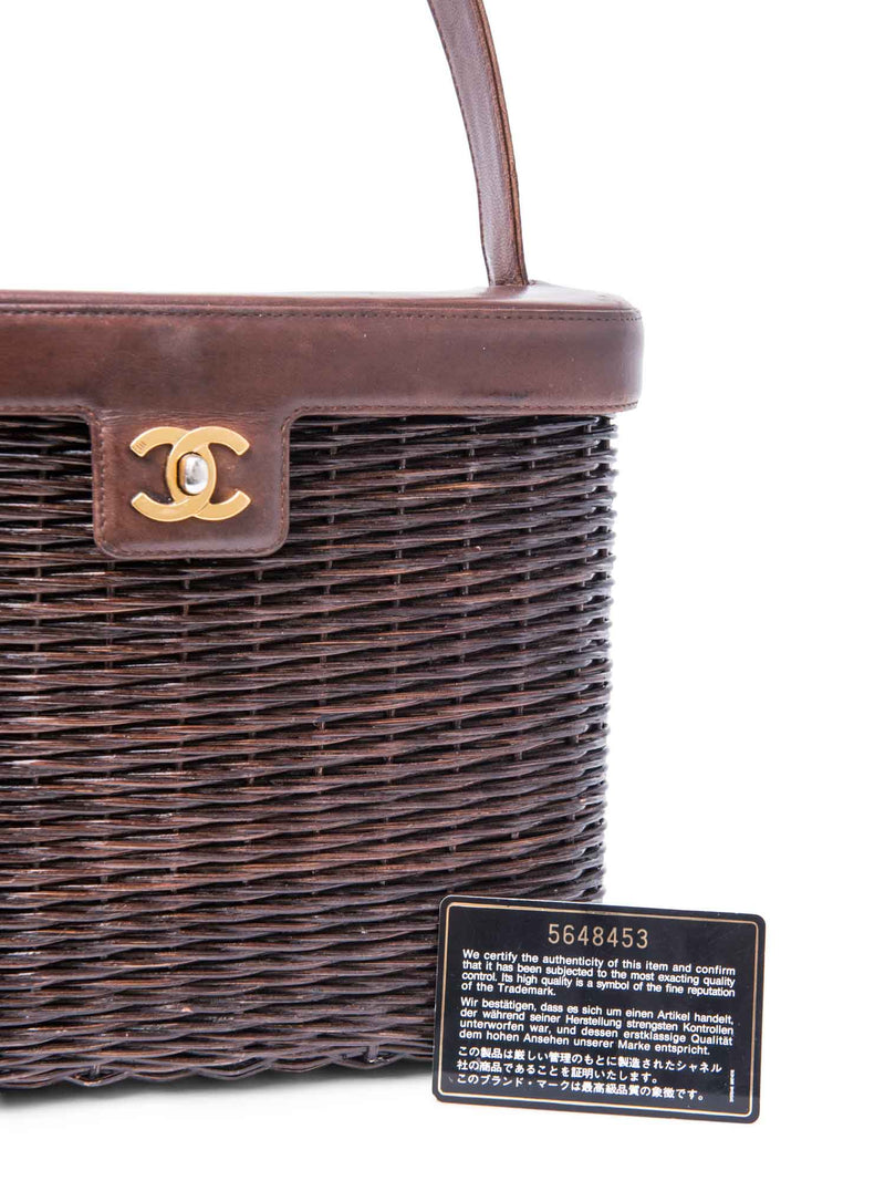 Chanel CC Logo 24K Gold Plated Wicker Basket Bag Brown