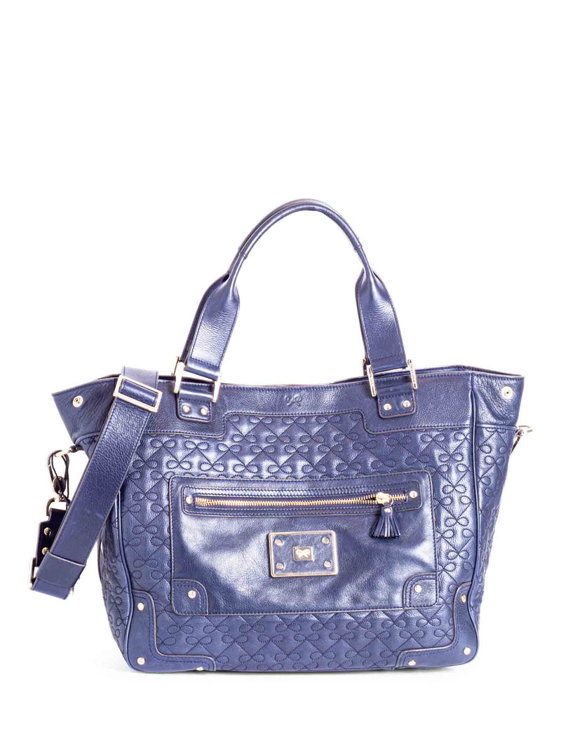 Anya Hindmarch Logo Bow Quilted Neverfull Shopper Bag Navy Blue