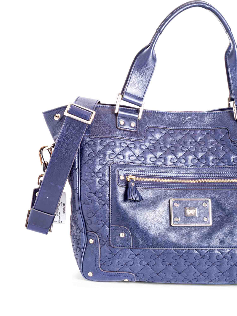 Anya Hindmarch Logo Bow Quilted Neverfull Shopper Bag Navy Blue