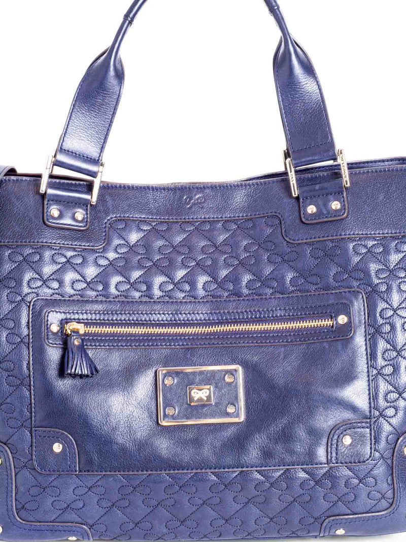 Anya Hindmarch Logo Bow Quilted Neverfull Shopper Bag Navy Blue
