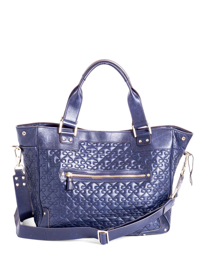 Anya Hindmarch Logo Bow Quilted Neverfull Shopper Bag Navy Blue