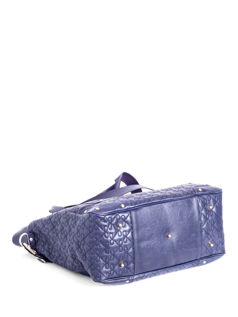 Anya Hindmarch Logo Bow Quilted Neverfull Shopper Bag Navy Blue