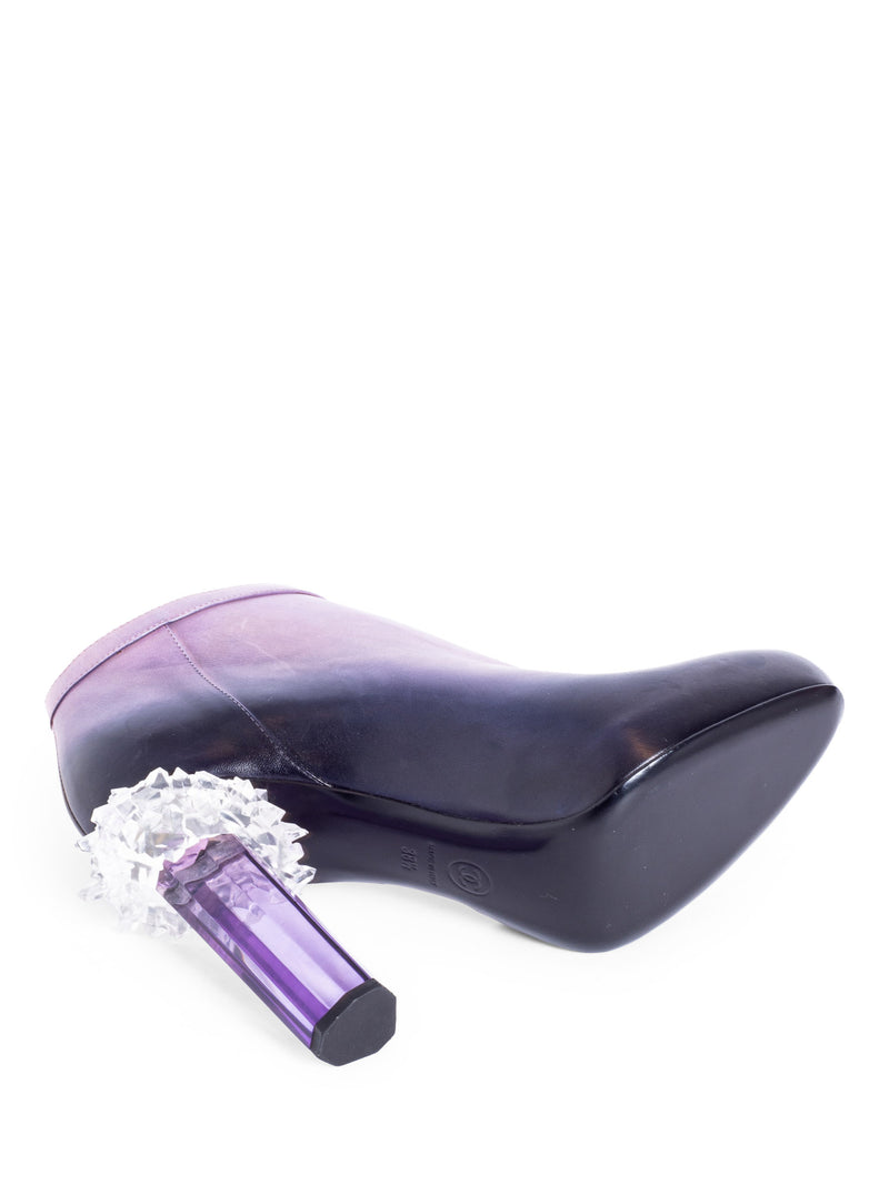 CHANEL CC Logo Leather Ombre Crystal Block Heel Shoes Purple