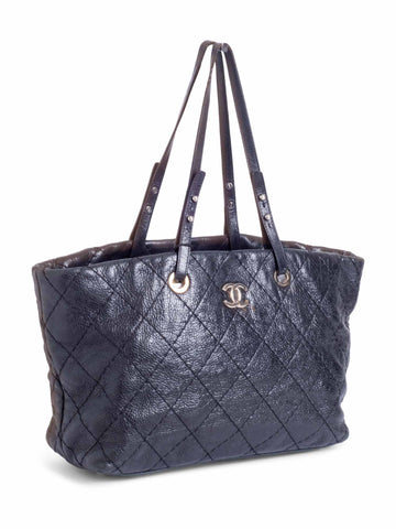 CHANEL CC Logo Quilted Chevre Leather Shopper Bag Black
