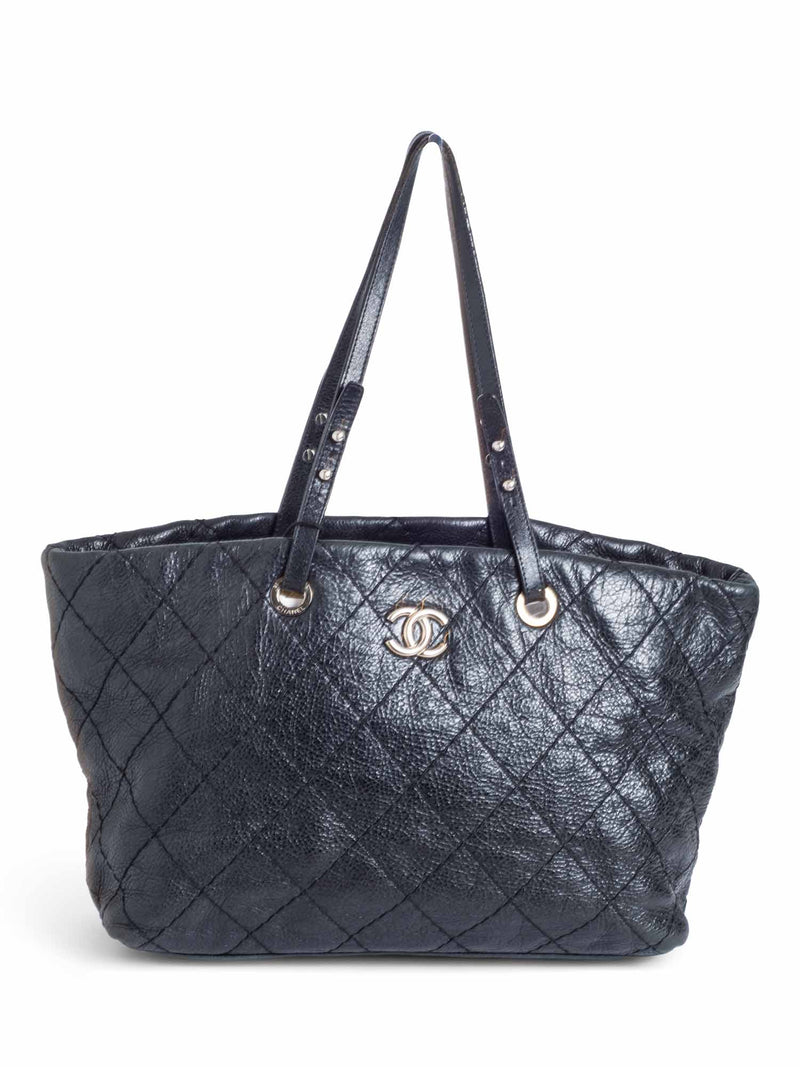 CHANEL CC Logo Quilted Chevre Leather Shopper Bag Black