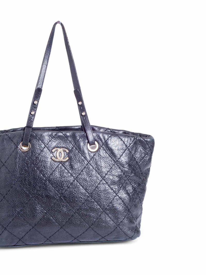 CHANEL CC Logo Quilted Chevre Leather Shopper Bag Black