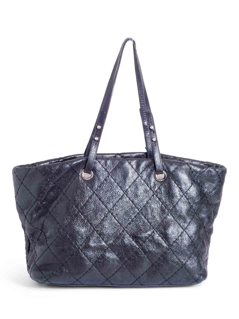 CHANEL CC Logo Quilted Chevre Leather Shopper Bag Black
