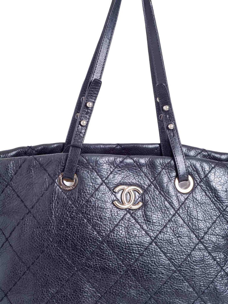 CHANEL CC Logo Quilted Chevre Leather Shopper Bag Black
