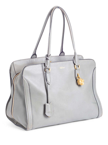 Alexander McQueen Logo Leather Skull Top Handle Shopper Bag Grey