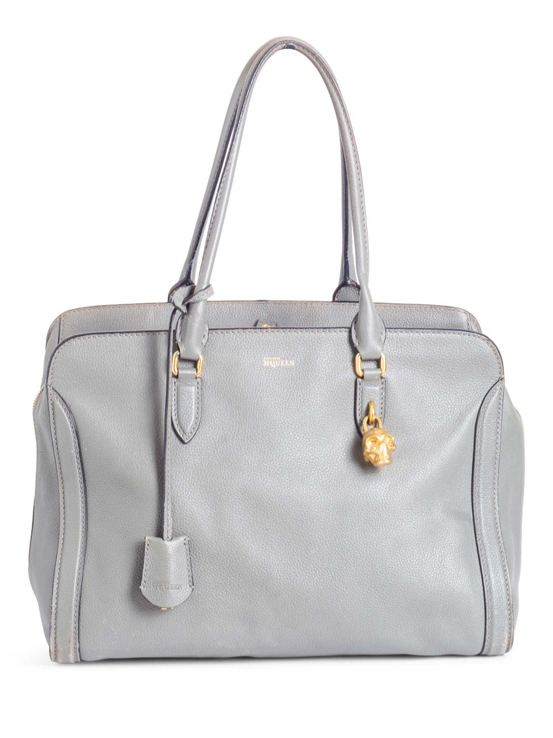 Alexander McQueen Logo Leather Skull Top Handle Shopper Bag Grey