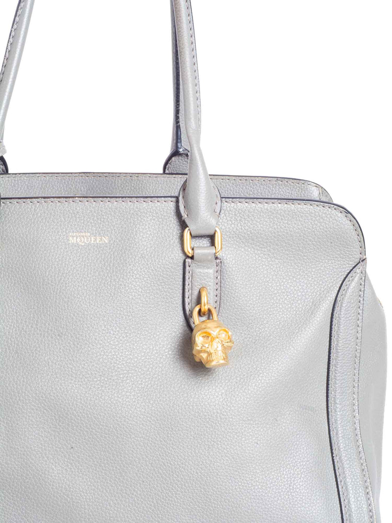 Alexander McQueen Logo Leather Skull Top Handle Shopper Bag Grey