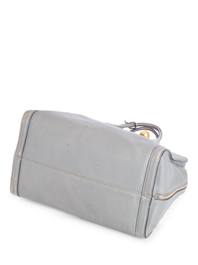 Alexander McQueen Logo Leather Skull Top Handle Shopper Bag Grey