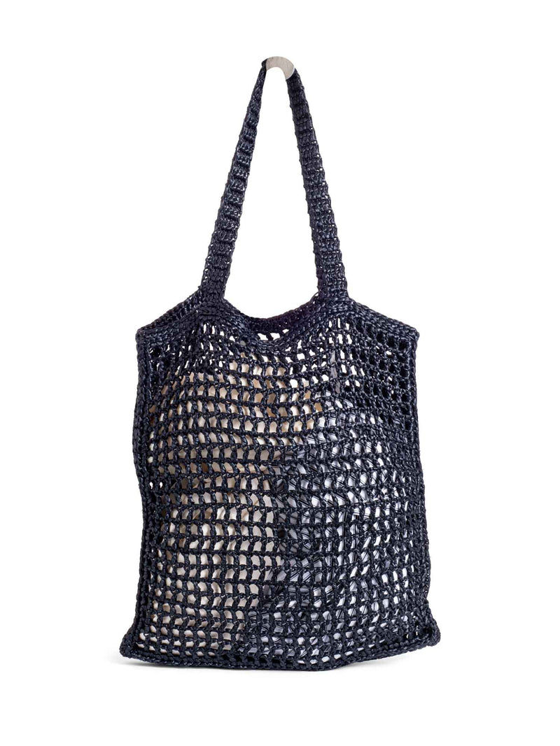 Prada Logo Raffia Woven Tote Bag Black White