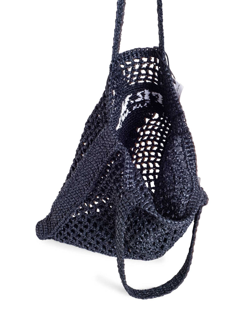 Prada Logo Raffia Woven Tote Bag Black White