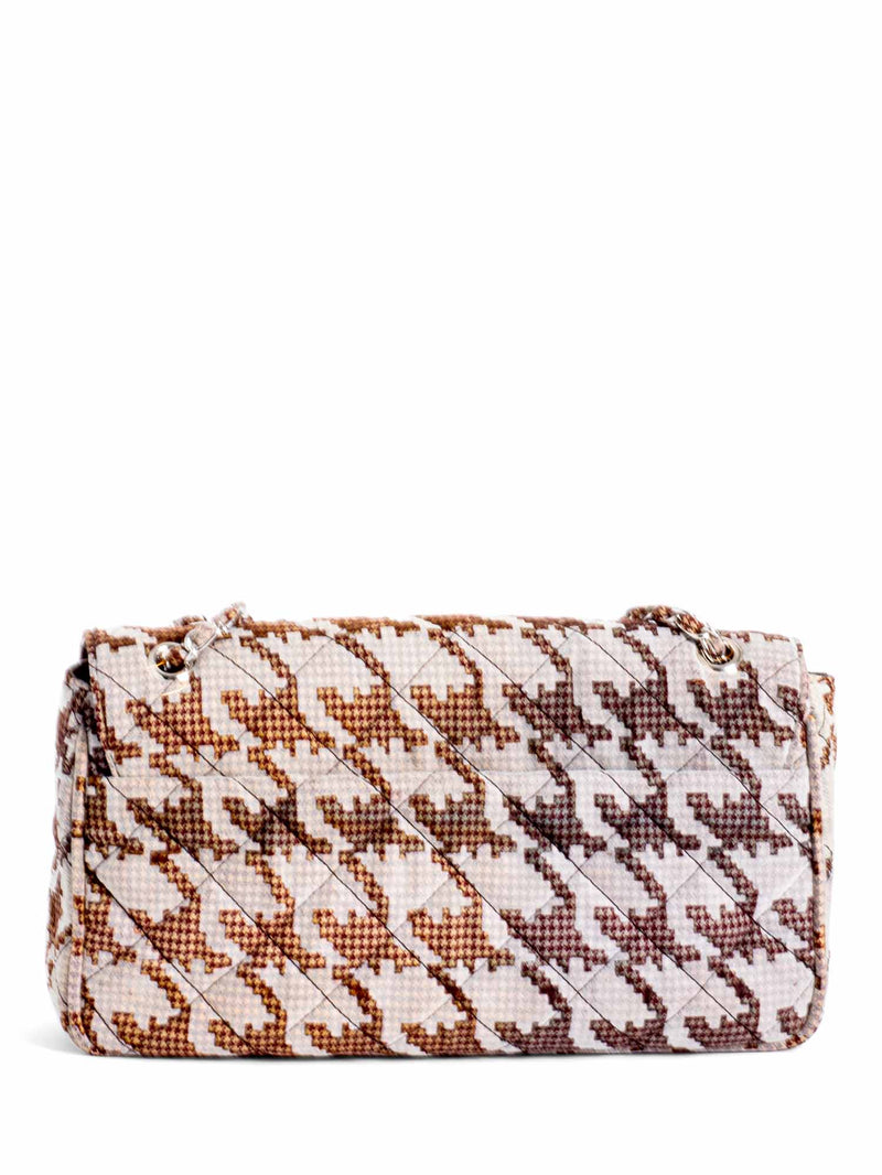 Prada Logo Houndstooth Quilted Messenger Bag Brown White