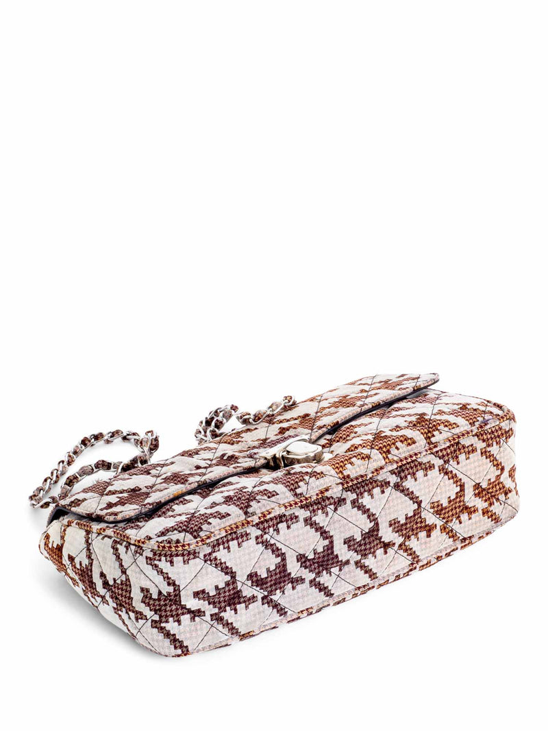 Prada Logo Houndstooth Quilted Messenger Bag Brown White