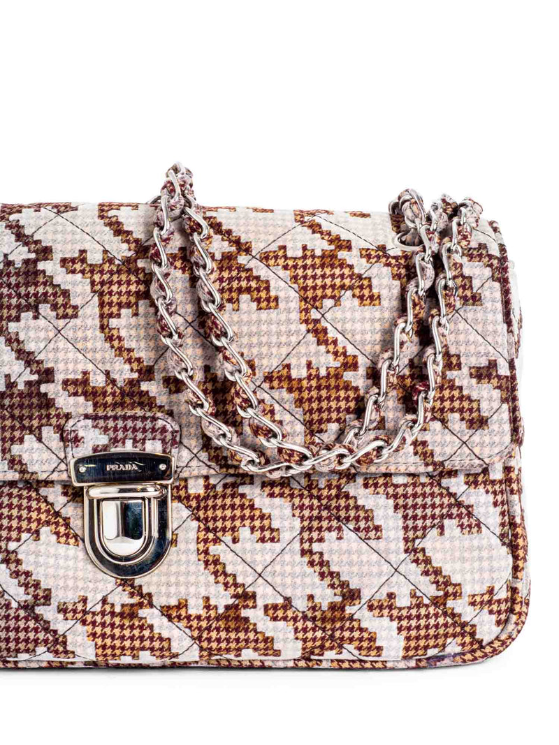 Prada Logo Houndstooth Quilted Messenger Bag Brown White