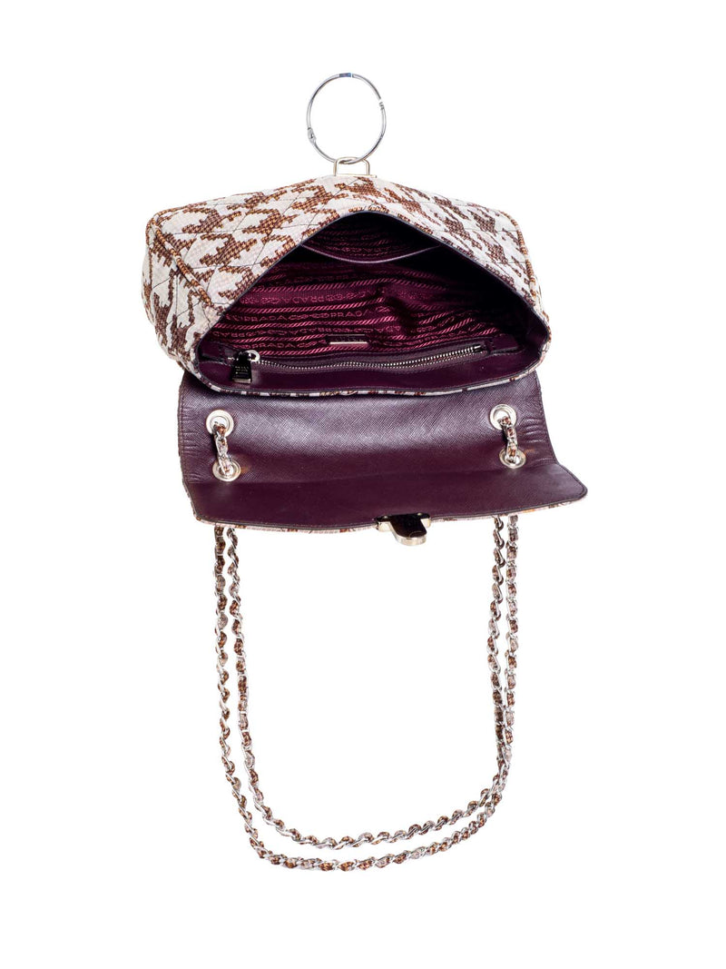 Prada Logo Houndstooth Quilted Messenger Bag Brown White