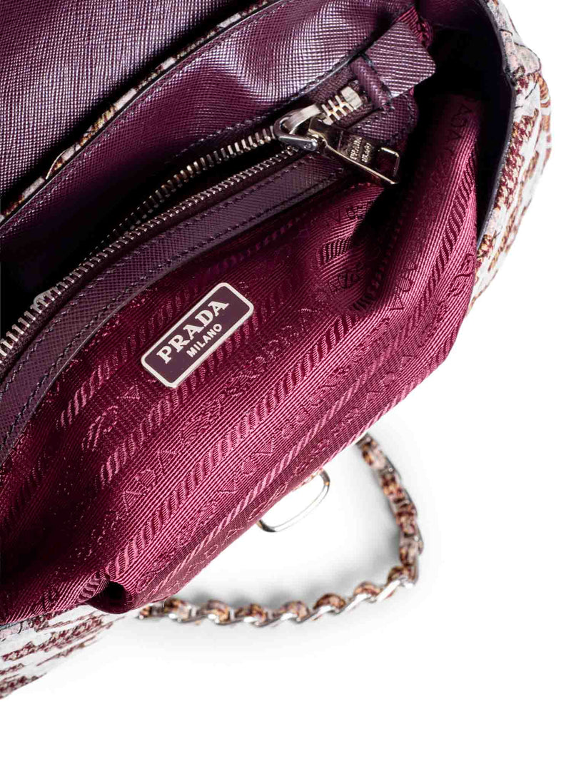 Prada Logo Houndstooth Quilted Messenger Bag Brown White