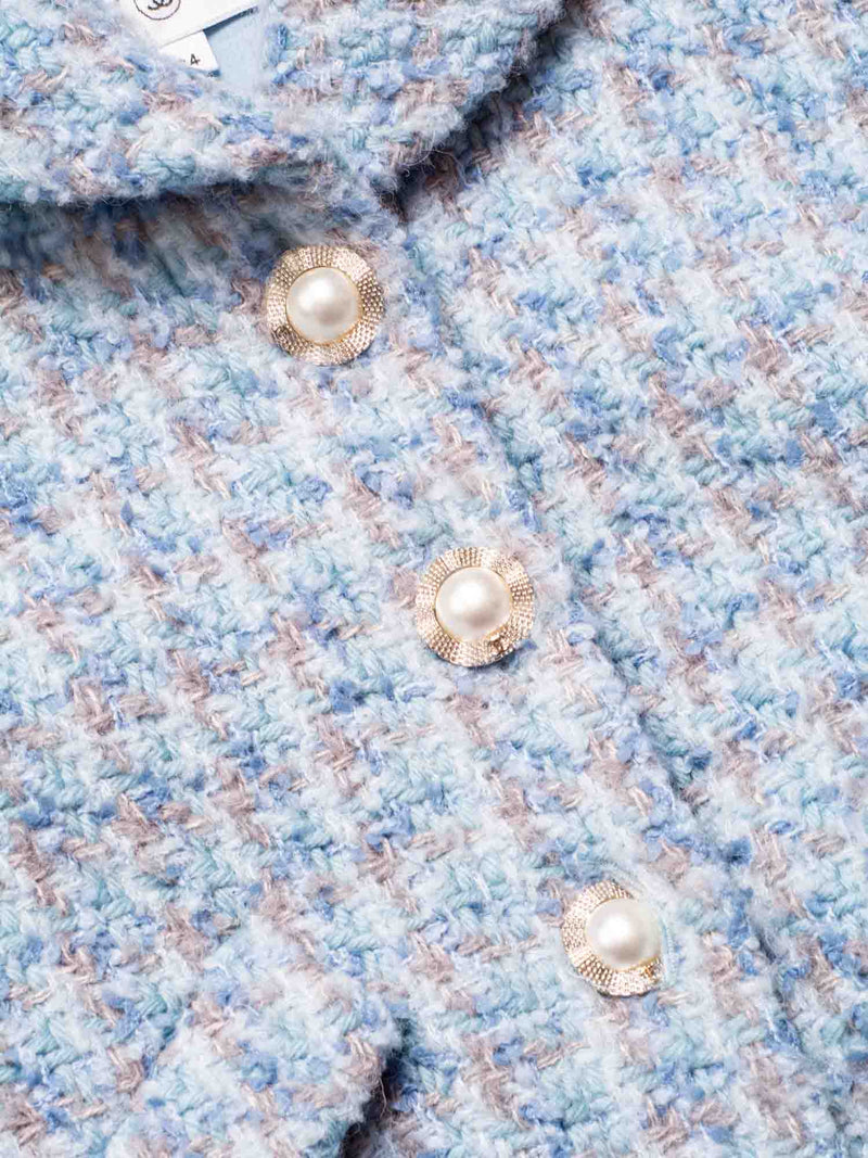 CHANEL CC Logo Fantasy Tweed Pearl Buttons Jacket Blue